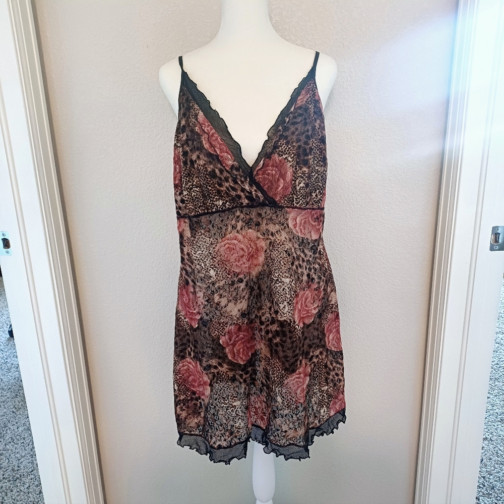 Animal & Rose Print Sheer Lace Chemise